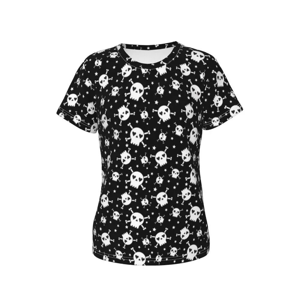 cherry Skull T Shirt Kawaii Y2K O Neck T Shirts Short Sleeve Tops