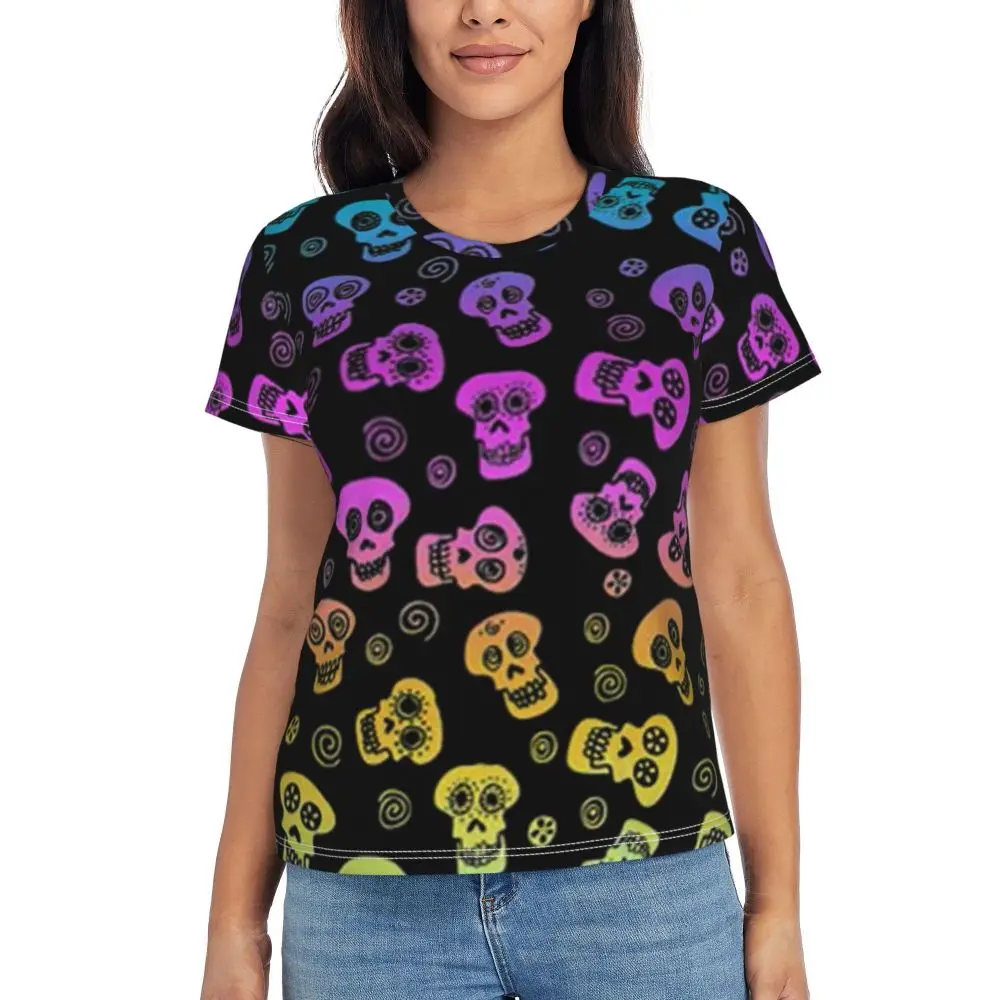 cherry Skull T Shirt Kawaii Y2K O Neck T Shirts Short Sleeve Tops