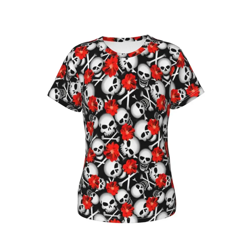 cherry Skull T Shirt Kawaii Y2K O Neck T Shirts Short Sleeve Tops