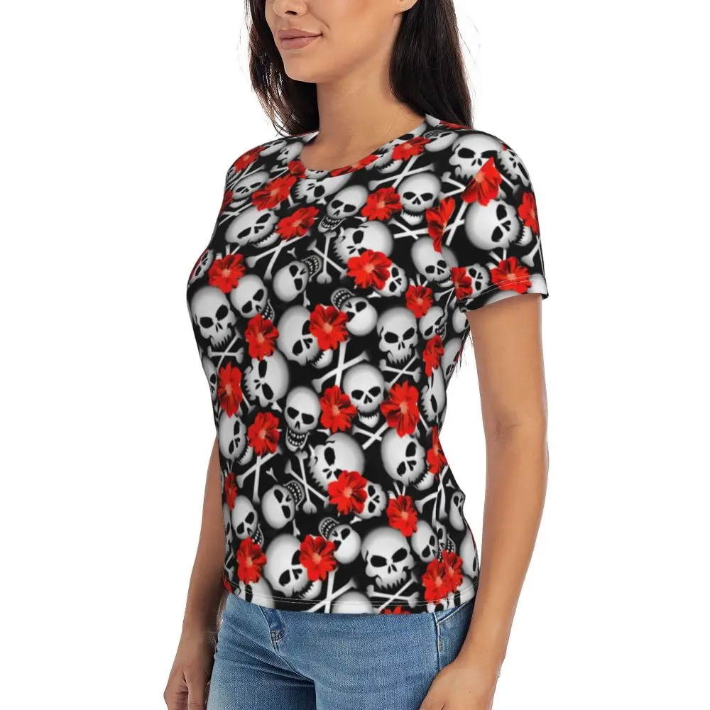 cherry Skull T Shirt Kawaii Y2K O Neck T Shirts Short Sleeve Tops