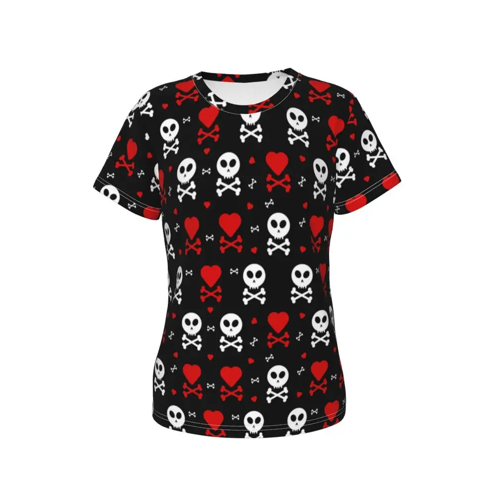 cherry Skull T Shirt Kawaii Y2K O Neck T Shirts Short Sleeve Tops