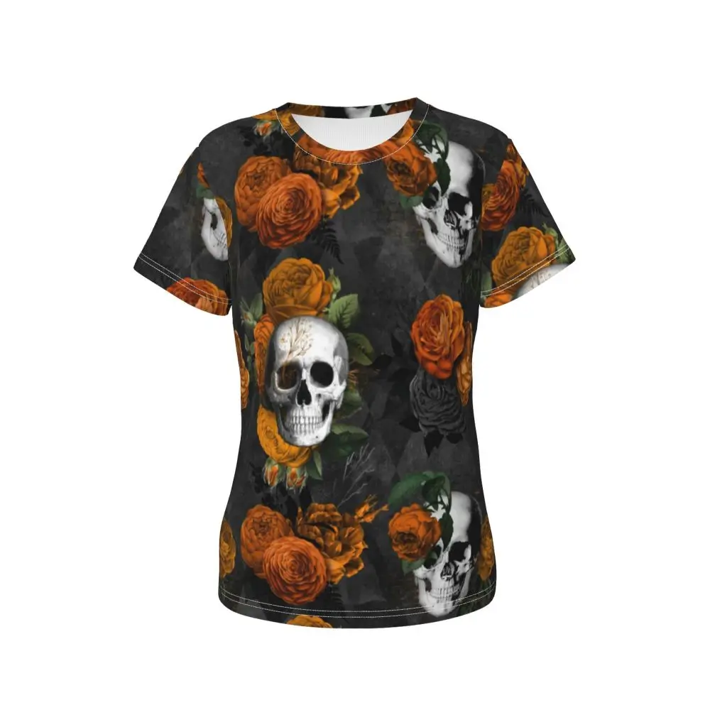 cherry Skull T Shirt Kawaii Y2K O Neck T Shirts Short Sleeve Tops