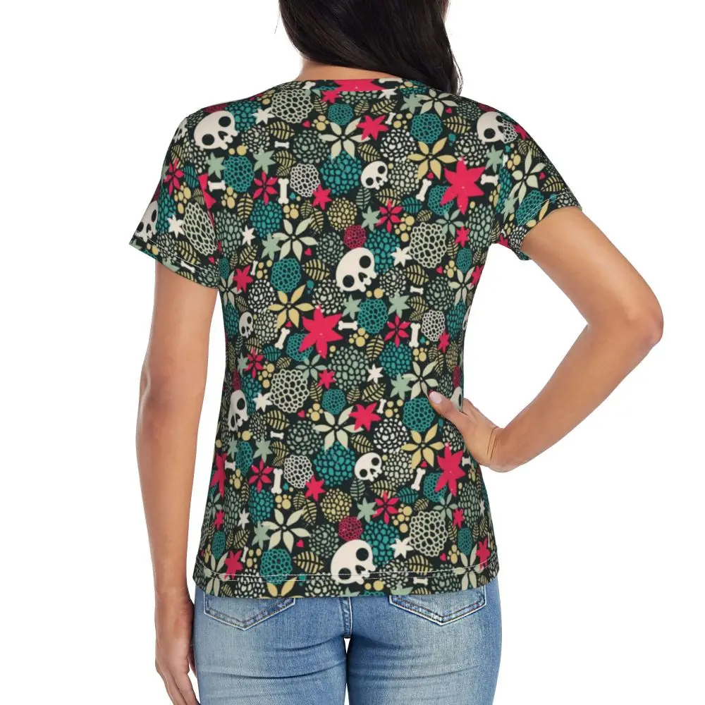 cherry Skull T Shirt Kawaii Y2K O Neck T Shirts Short Sleeve Tops