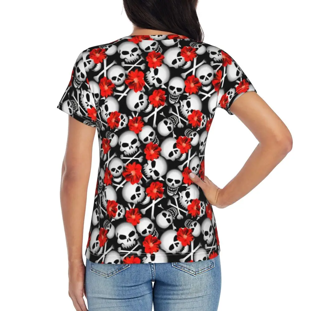 cherry Skull T Shirt Kawaii Y2K O Neck T Shirts Short Sleeve Tops