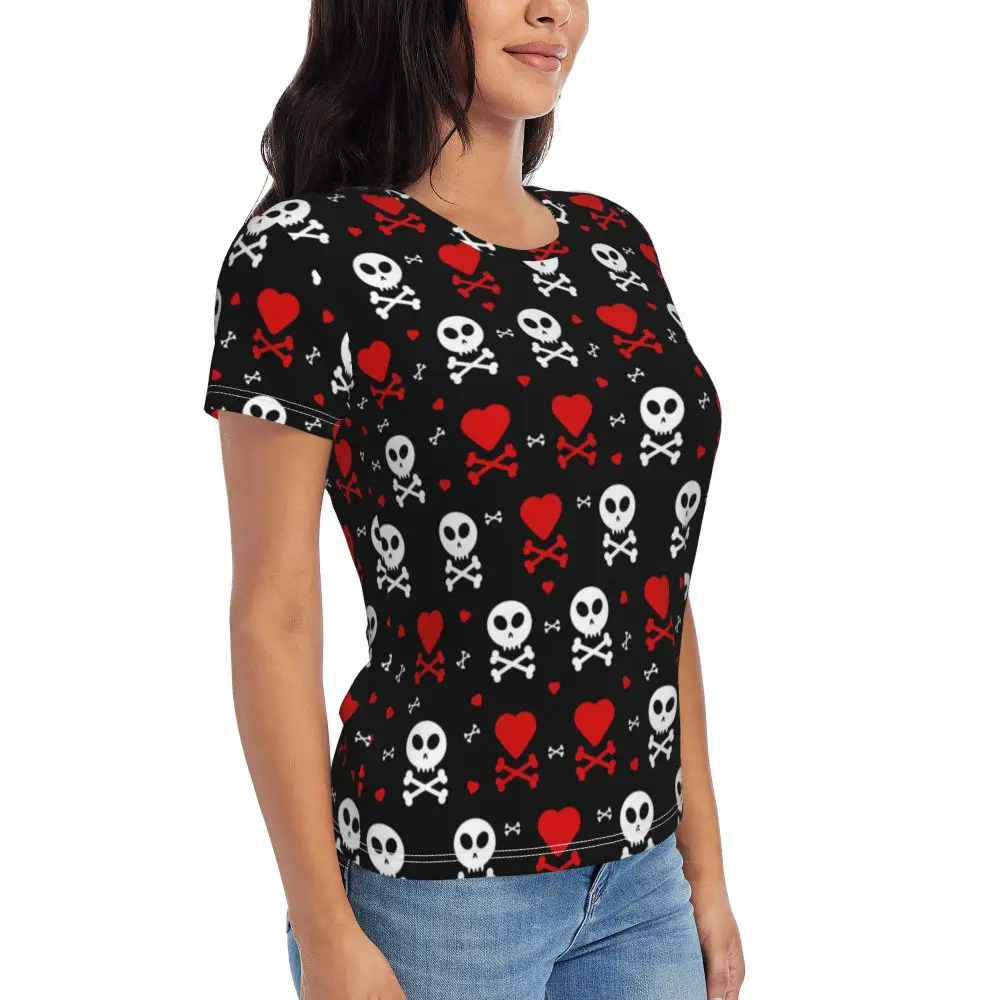 cherry Skull T Shirt Kawaii Y2K O Neck T Shirts Short Sleeve Tops