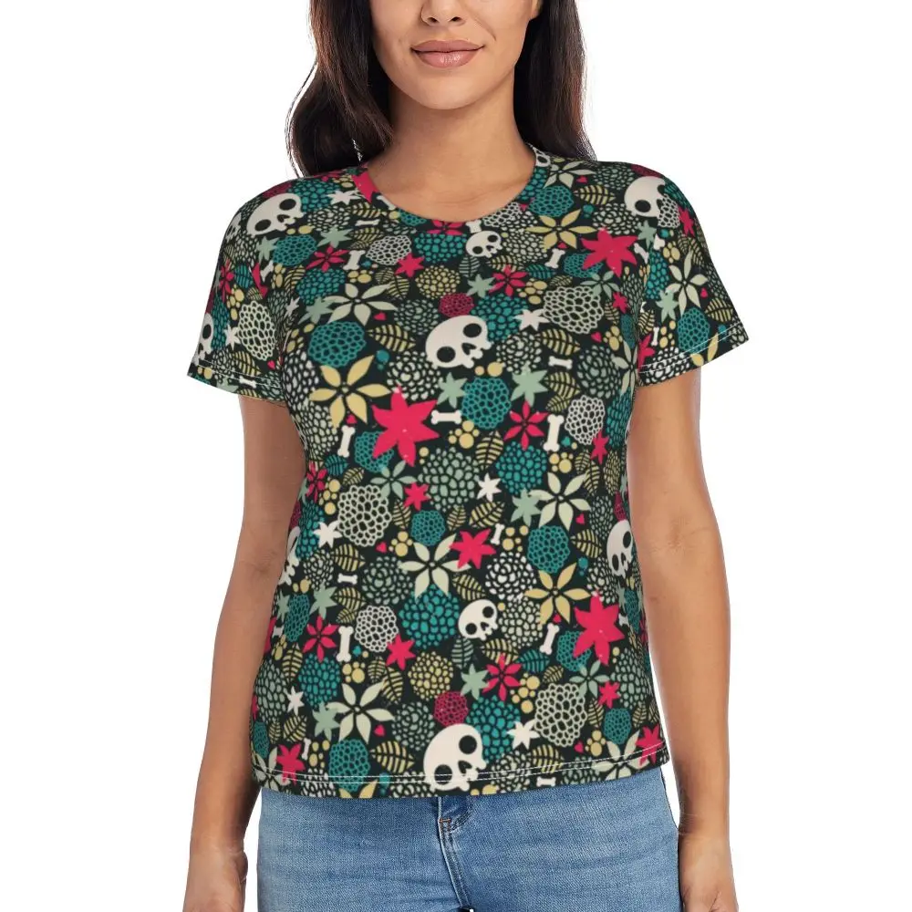 cherry Skull T Shirt Kawaii Y2K O Neck T Shirts Short Sleeve Tops