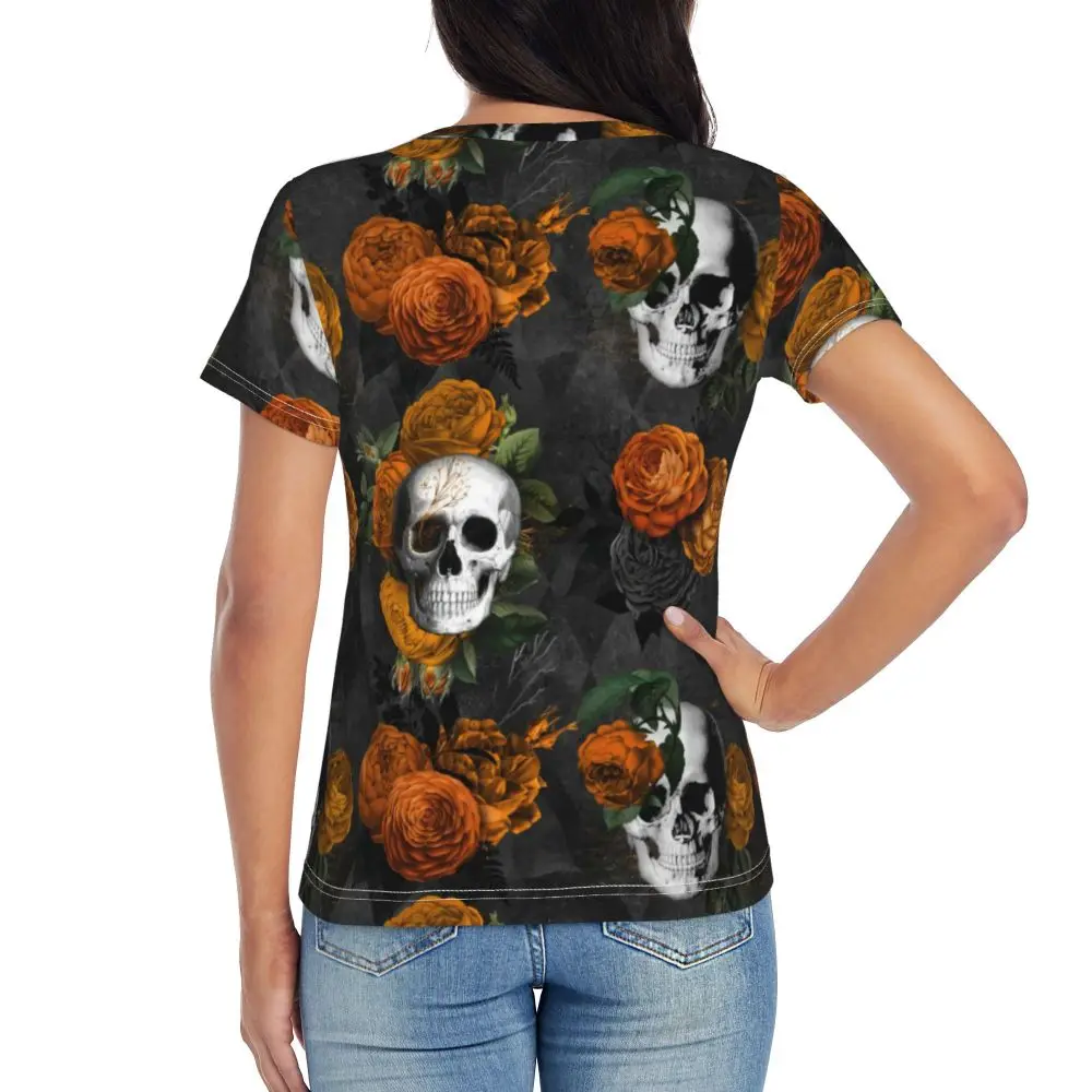 cherry Skull T Shirt Kawaii Y2K O Neck T Shirts Short Sleeve Tops