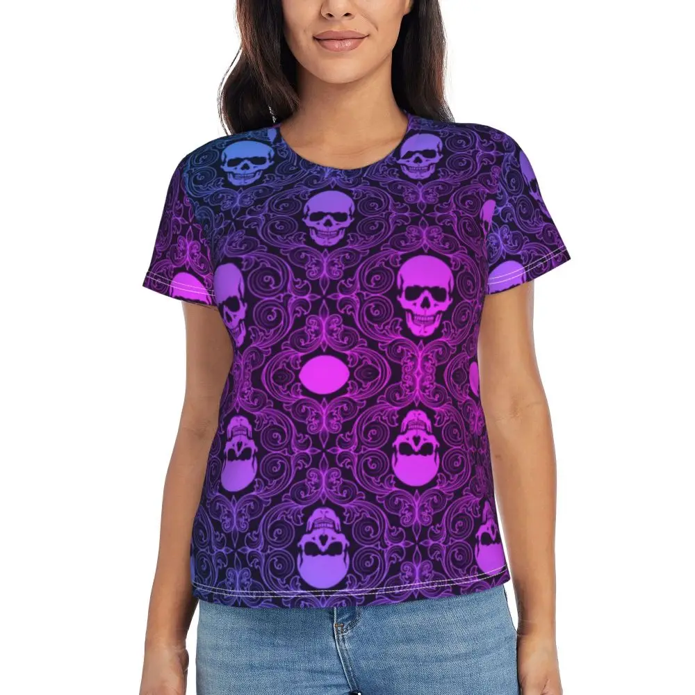 cherry Skull T Shirt Kawaii Y2K O Neck T Shirts Short Sleeve Tops