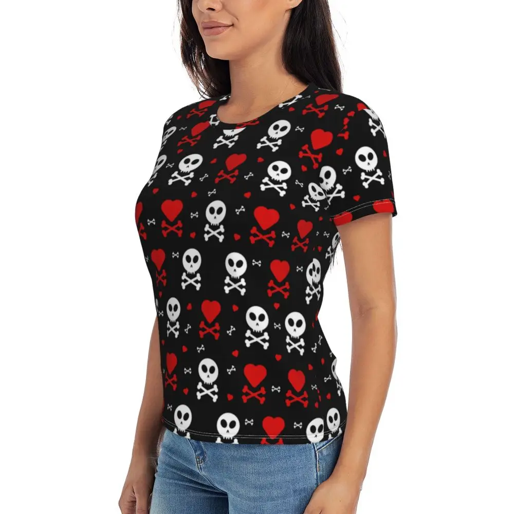 cherry Skull T Shirt Kawaii Y2K O Neck T Shirts Short Sleeve Tops