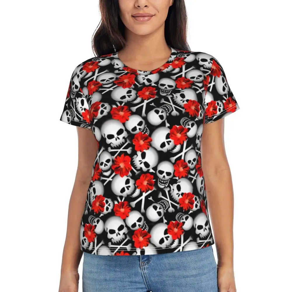 cherry Skull T Shirt Kawaii Y2K O Neck T Shirts Short Sleeve Tops