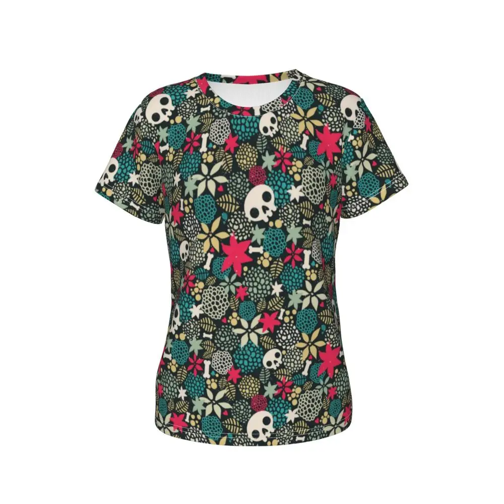 cherry Skull T Shirt Kawaii Y2K O Neck T Shirts Short Sleeve Tops