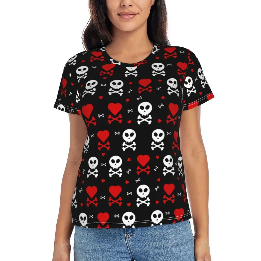 cherry Skull T Shirt Kawaii Y2K O Neck T Shirts Short Sleeve Tops