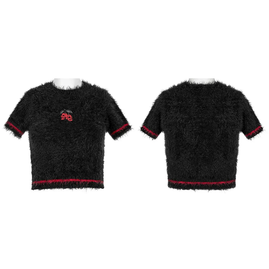 Cherry Skull Embroidered Short Sweater + Gothic Arm Sleeves