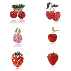 Trendy Cherry Rhinestone Fruit brooches .Six Types Fruits