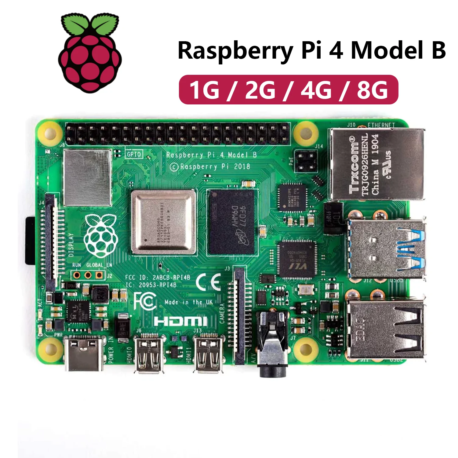 Official Original Raspberry Pi 4 Model B Development Board RAM 1GB 2GB 4GB 8GB BCM2711 Quad-core Cortex-A72 (ARM v8) 64-bit SoC