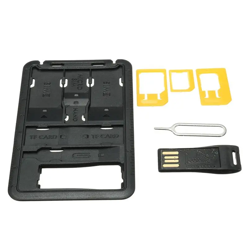 All in One Credit Card Size Slim SIM Adapter kit with TF Card Reader & SIM Card Tray Eject Pin, SIM Card Holder