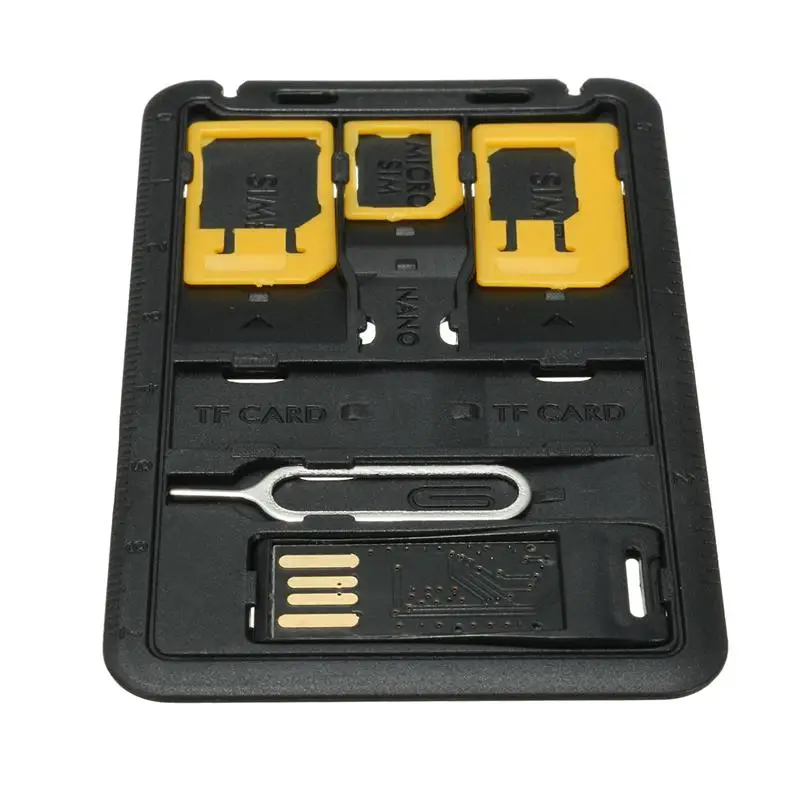 All in One Credit Card Size Slim SIM Adapter kit with TF Card Reader & SIM Card Tray Eject Pin, SIM Card Holder