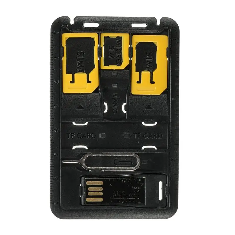 All in One Credit Card Size Slim SIM Adapter kit with TF Card Reader & SIM Card Tray Eject Pin, SIM Card Holder