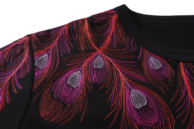 Supzoom New Arrival O-neck Brand Clothing Knitted T Shirt Homme Embroidery Feathers Popular Couples Short Sleeve Cotton Tshirt