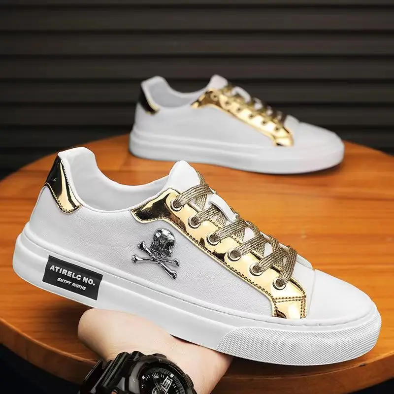 New Shoes for Men Casual Shoes Street Tinsel Skulls Flats Skateboard Shoes Fashion Trend Sneakers