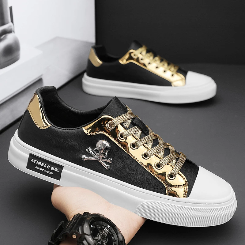 New Shoes for Men Casual Shoes Street Tinsel Skulls Flats Skateboard Shoes Fashion Trend Sneakers