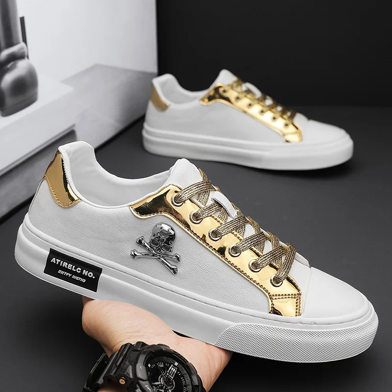 New Shoes for Men Casual Shoes Street Tinsel Skulls Flats Skateboard Shoes Fashion Trend Sneakers