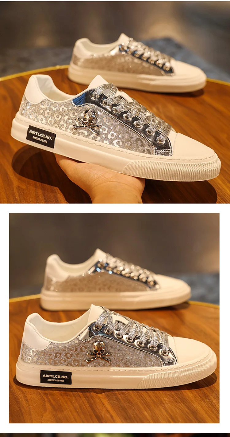 New Shoes for Men Casual Shoes Street Tinsel Skulls Flats Skateboard Shoes Fashion Trend Sneakers