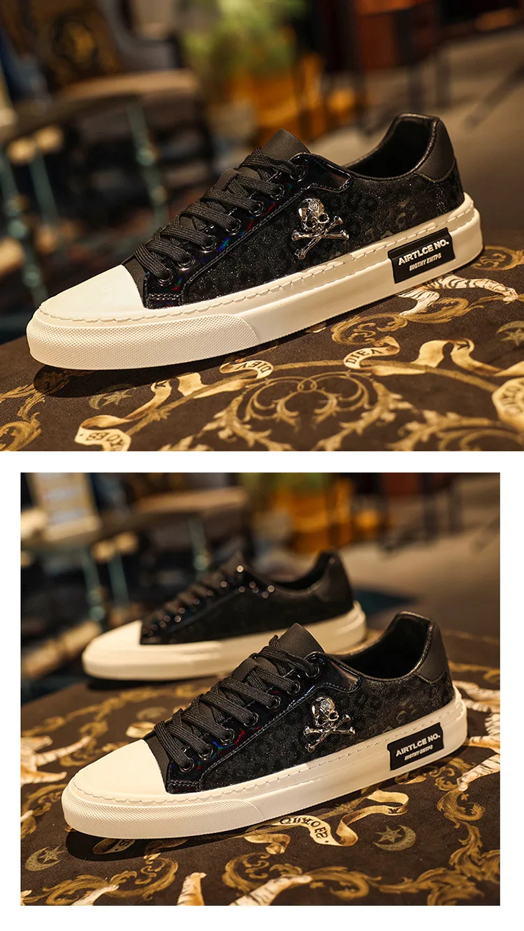 New Shoes for Men Casual Shoes Street Tinsel Skulls Flats Skateboard Shoes Fashion Trend Sneakers