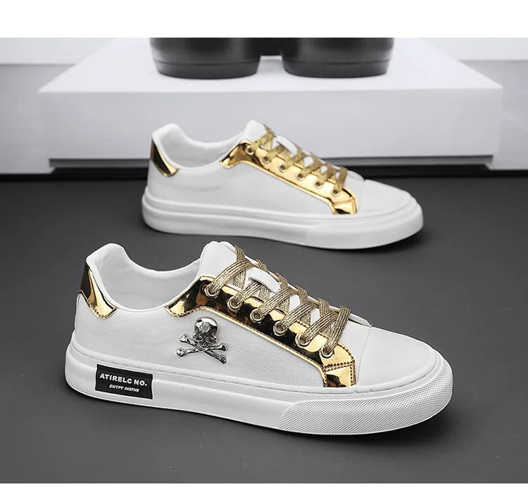 New Shoes for Men Casual Shoes Street Tinsel Skulls Flats Skateboard Shoes Fashion Trend Sneakers