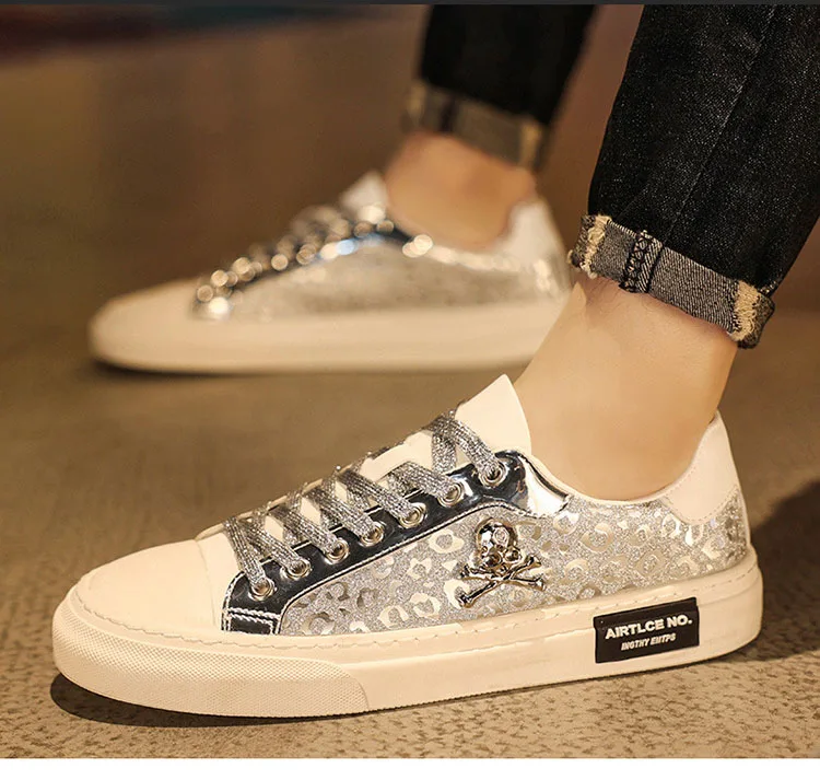 New Shoes for Men Casual Shoes Street Tinsel Skulls Flats Skateboard Shoes Fashion Trend Sneakers