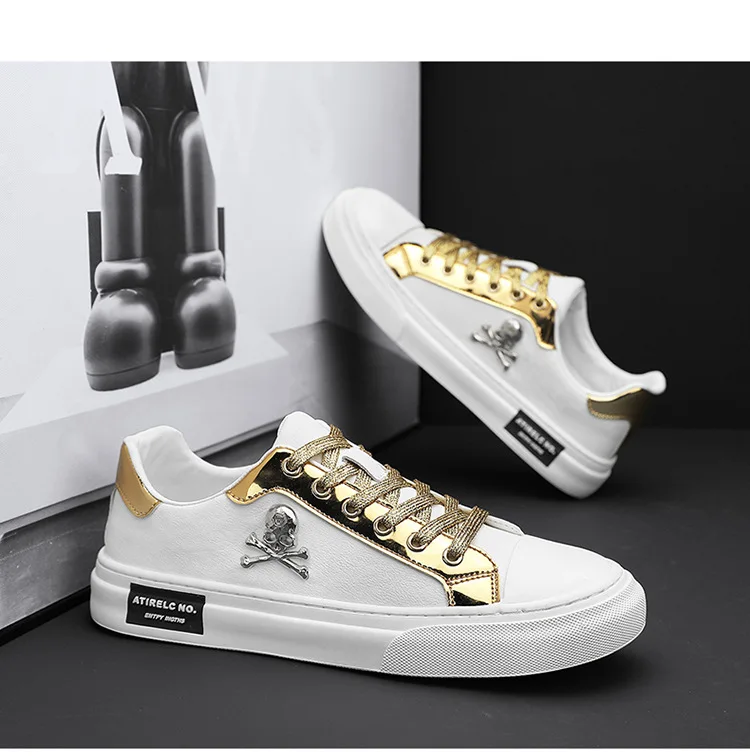 New Shoes for Men Casual Shoes Street Tinsel Skulls Flats Skateboard Shoes Fashion Trend Sneakers