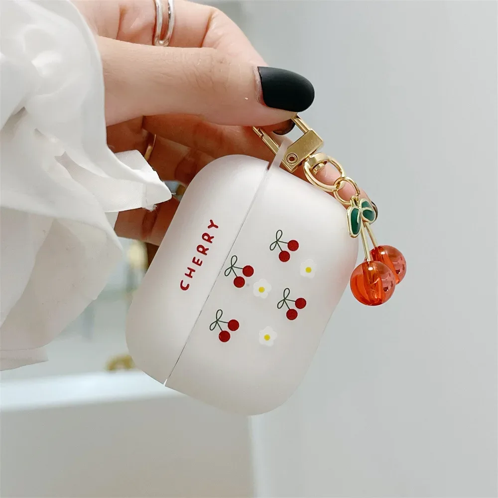 Case For Airpods Pro 2nd Case Cute Luxury Crystal Cherry Pendant Matte Soft Earphone Cover for Apple AirPods 1/2/3 Wireless Box