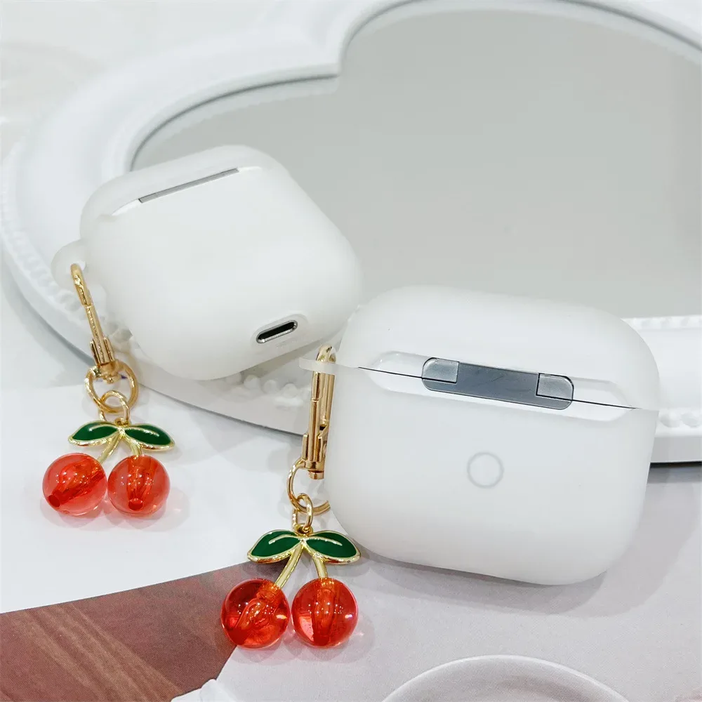 Case For Airpods Pro 2nd Case Cute Luxury Crystal Cherry Pendant Matte Soft Earphone Cover for Apple AirPods 1/2/3 Wireless Box