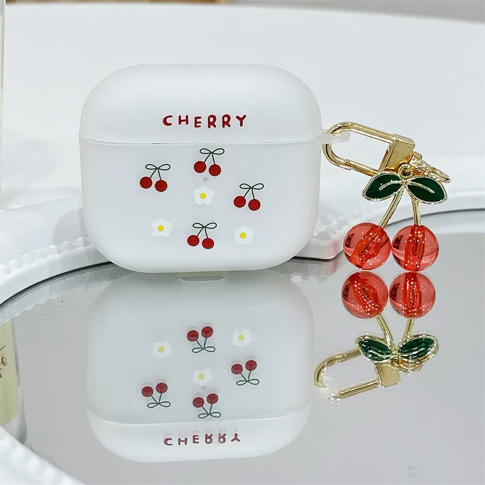 Case For Airpods Pro 2nd Case Cute Luxury Crystal Cherry Pendant Matte Soft Earphone Cover for Apple AirPods 1/2/3 Wireless Box