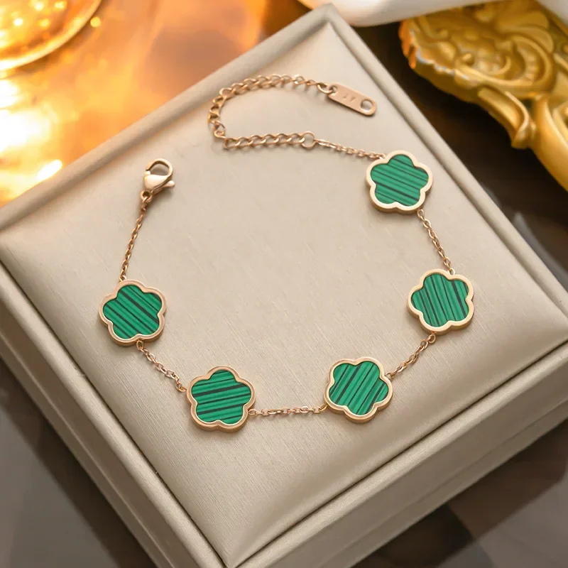 Gold Color Silver Color Rose Gold Luxury Charm Bracelet for Women Flower Bracelets Men Stainless Steel Clover Fashion Jewelry