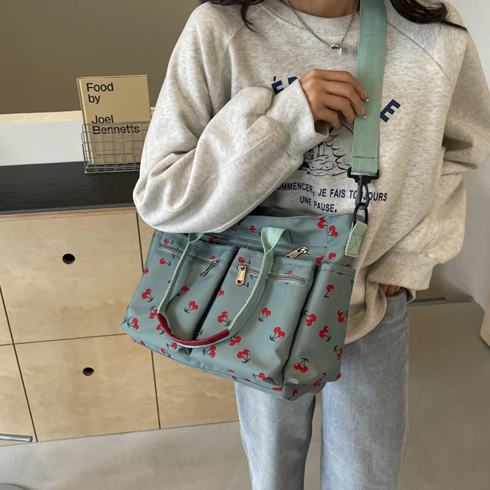 Women Cherry Shoulder Bag Fashion Nylon Tote Bag Large Capacity Stylish Crossbody Bag Chic Hobo Bag Outdoor Travel Bag