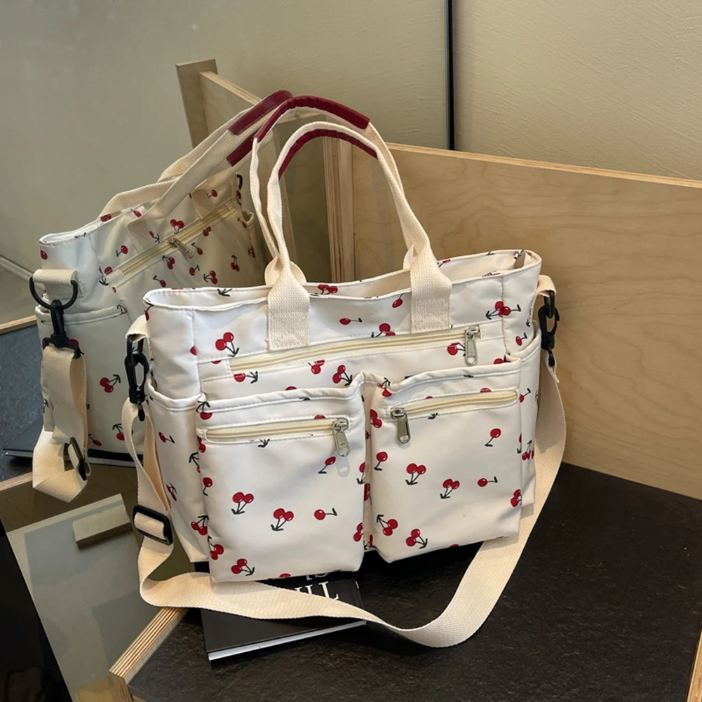 Women Cherry Shoulder Bag Fashion Nylon Tote Bag Large Capacity Stylish Crossbody Bag Chic Hobo Bag Outdoor Travel Bag