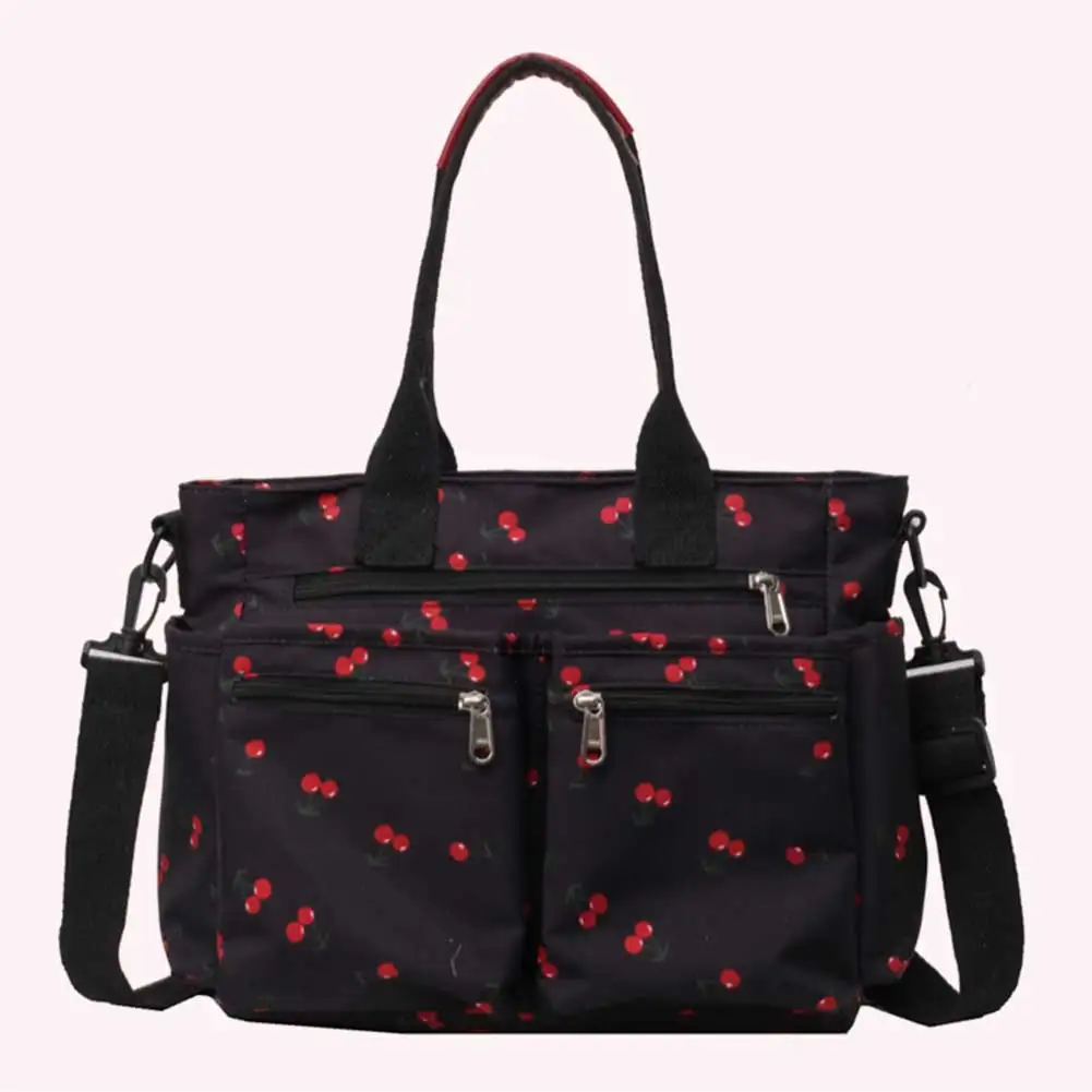 Women Cherry Shoulder Bag Fashion Nylon Tote Bag Large Capacity Stylish Crossbody Bag Chic Hobo Bag Outdoor Travel Bag