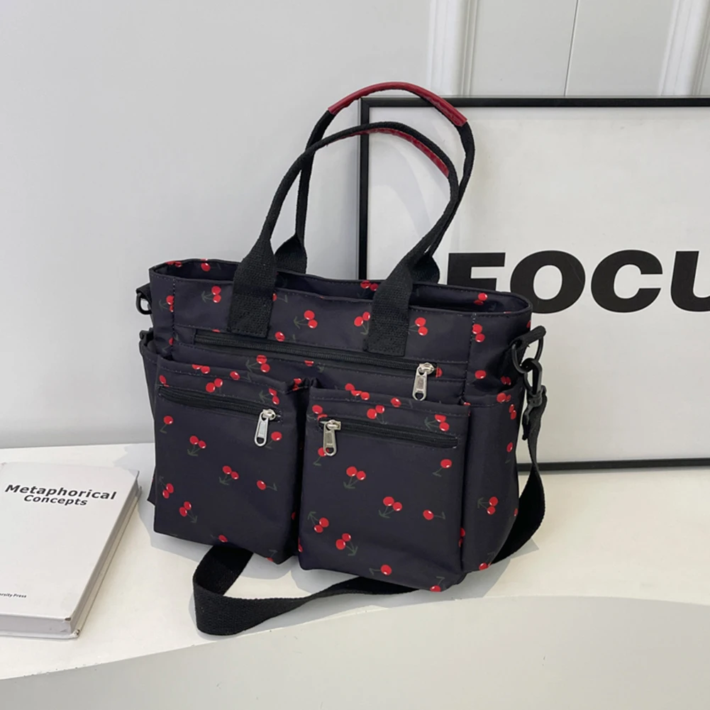 Women Cherry Shoulder Bag Fashion Nylon Tote Bag Large Capacity Stylish Crossbody Bag Chic Hobo Bag Outdoor Travel Bag