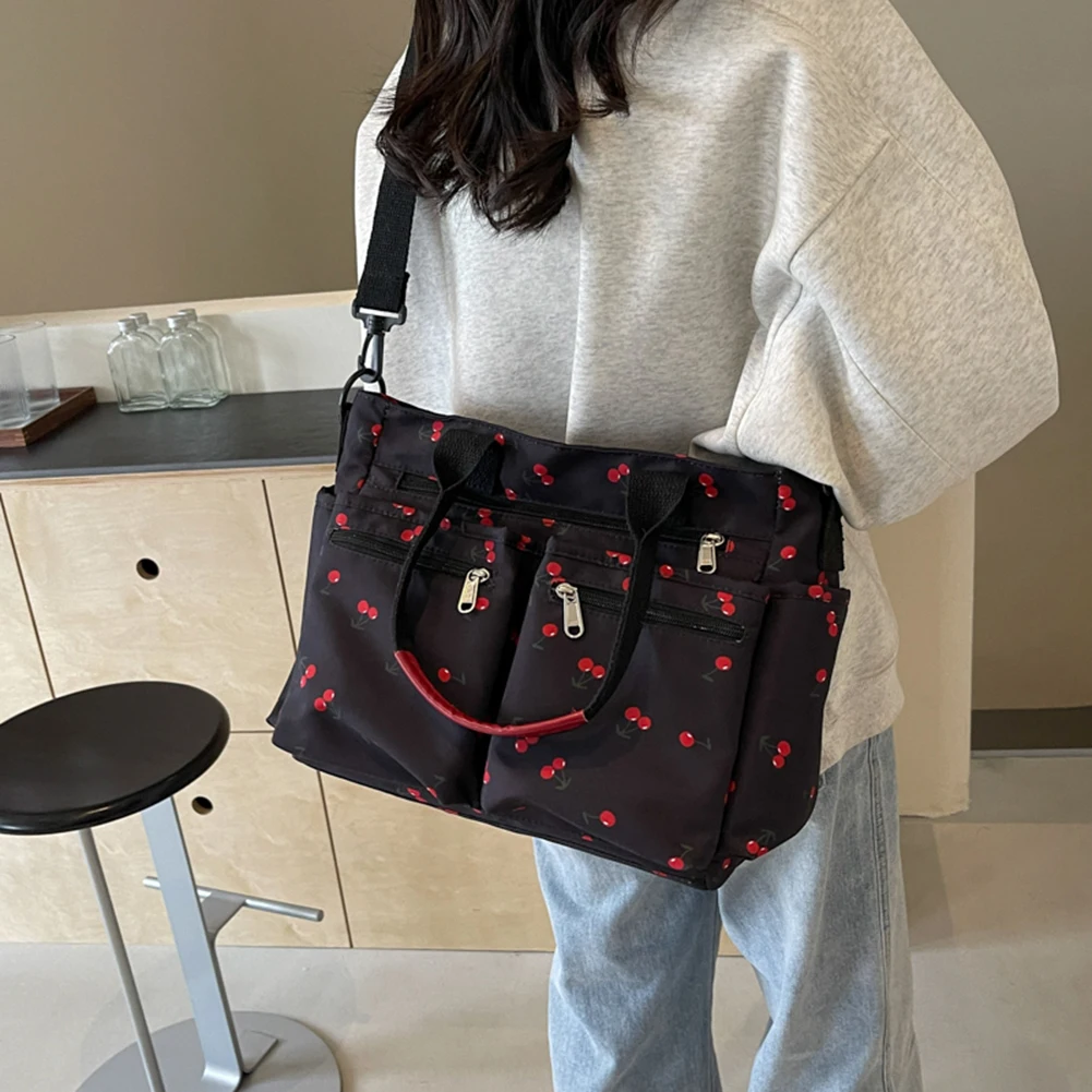 Women Cherry Shoulder Bag Fashion Nylon Tote Bag Large Capacity Stylish Crossbody Bag Chic Hobo Bag Outdoor Travel Bag