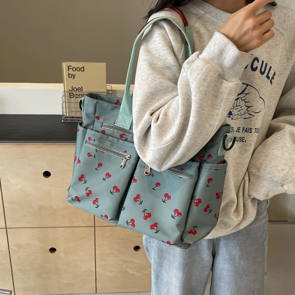 Women Cherry Shoulder Bag Fashion Nylon Tote Bag Large Capacity Stylish Crossbody Bag Chic Hobo Bag Outdoor Travel Bag