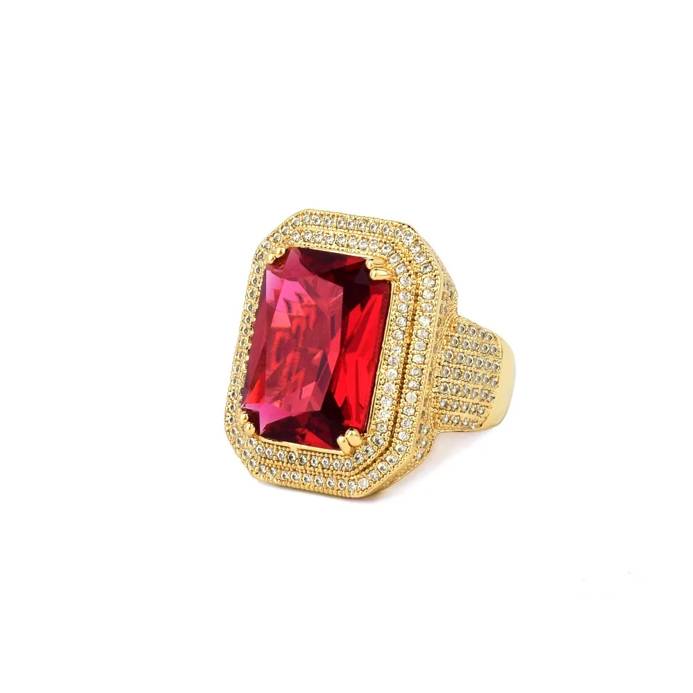 Gold Color Ring with Blue Color stones Cubic Zircon Copper Hip Hop Jewelry 2020 New
