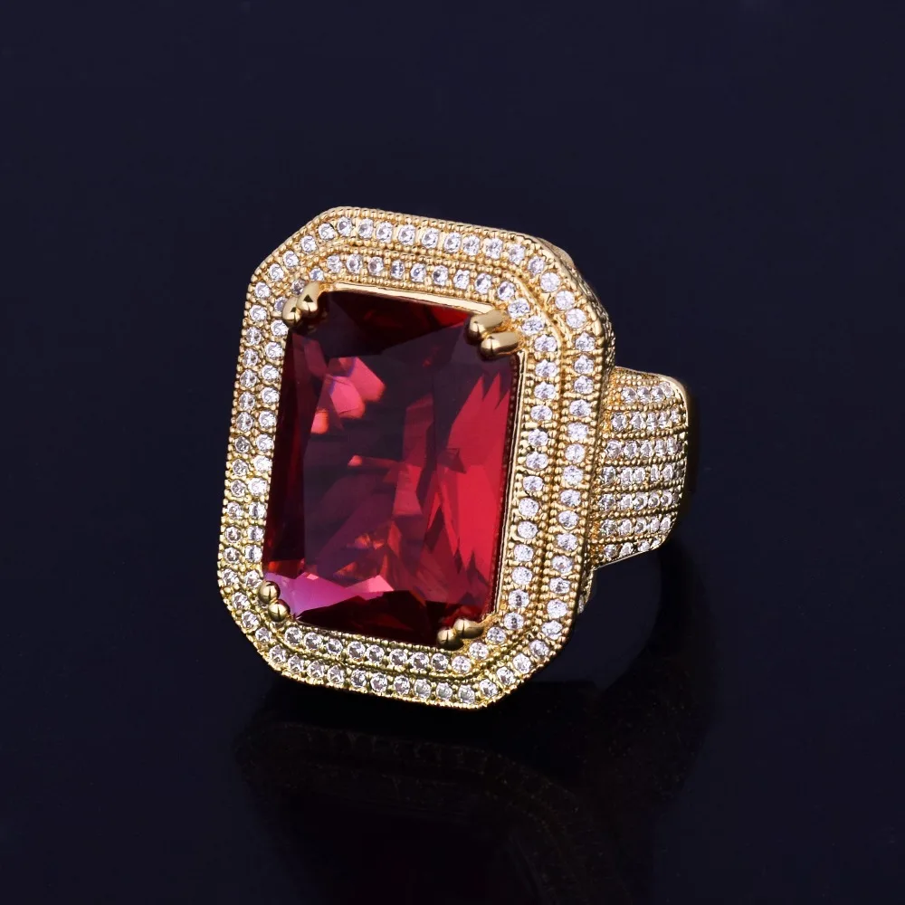 Gold Color Ring with Blue Color stones Cubic Zircon Copper Hip Hop Jewelry 2020 New