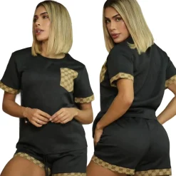 Embossed Short Sleeve Shorts Set - Image 4
