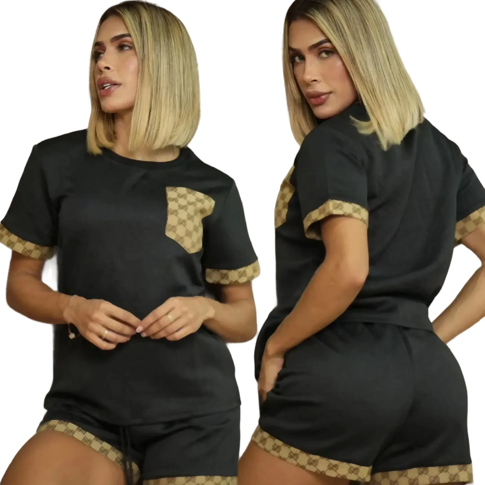 Casual Floral Embossed Women's Short Sleeve Shorts Set Summer Fashionable Cross-Border J2985 Short Skirt Outfit Ensemble Casual Floral Embossed Women's Short Sleeve Shorts Set Summer Fashionable Cross-Border J2985 Short Skirt Outfit Ensemble