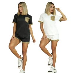 Embossed Short Sleeve Shorts Set - Image 2