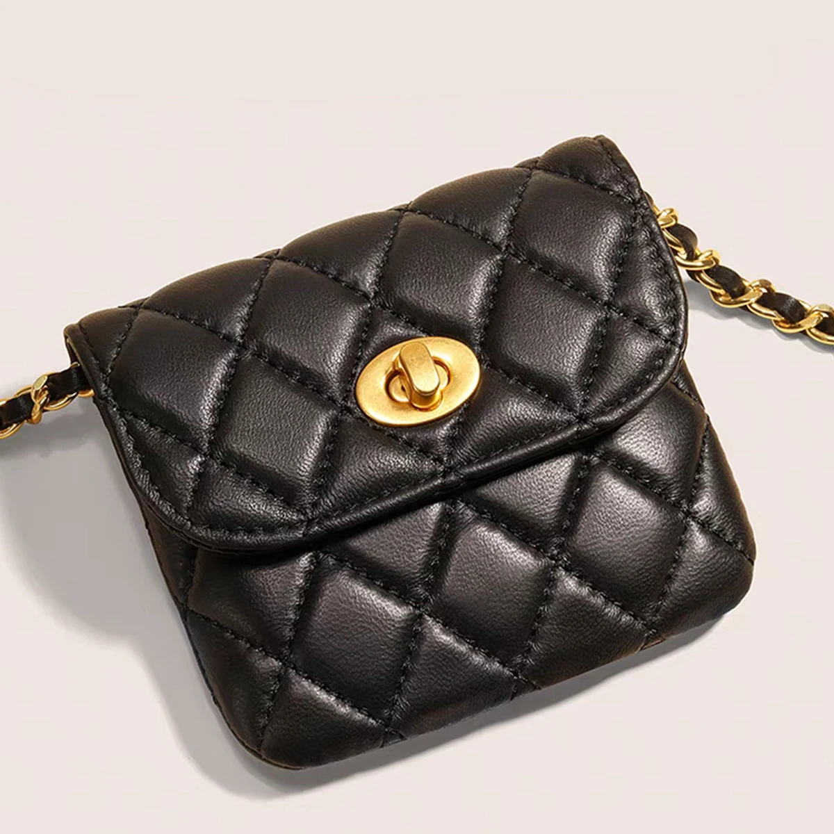 Elegant Leather Chain Belt Bag For Women Crossbody Waist Purse Fanny Pack Evening Clutch Mini Handbag Detachable Soft Leather