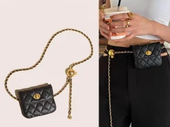 Chain Belt Clutch Mini Detachable Soft Leather