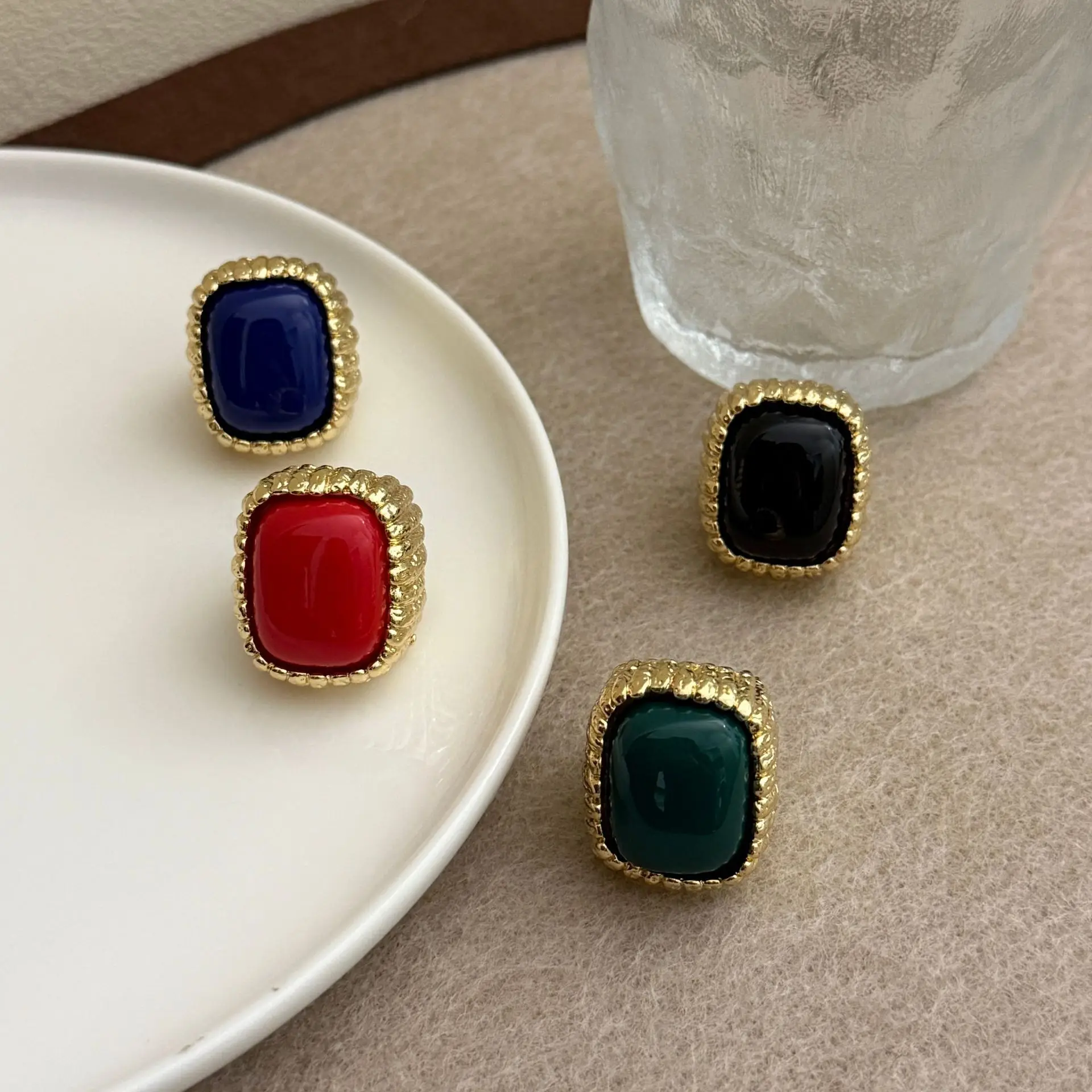 Vintage Irregular Textured Metal Square Open Ring For Women European American Personality Exaggerated Trendy Finger Jewelry