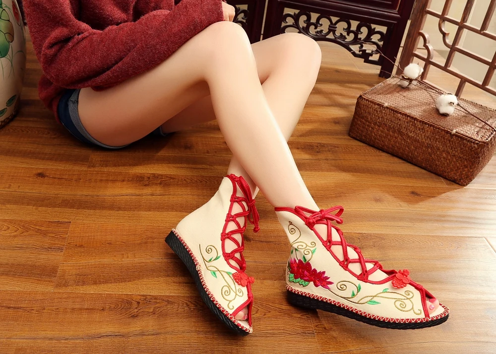 Veowalk Summer Super Light Women Canvas Gladiator Sandals Peep Toe High Top Ladies Cotton Flat Shoes Comfort Embroidered Sandial Veowalk Summer Super Light Women Canvas Gladiator Sandals Peep Toe High Top Ladies Cotton Flat Shoes Comfort Embroidered Sandial